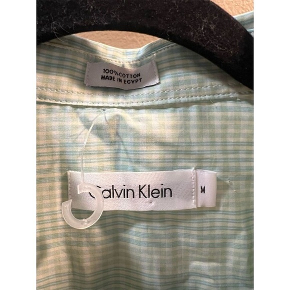 Calvin Klein Men's Short Sleeve Button-Down Shirt Green Checkered M - Picture 3 of 9